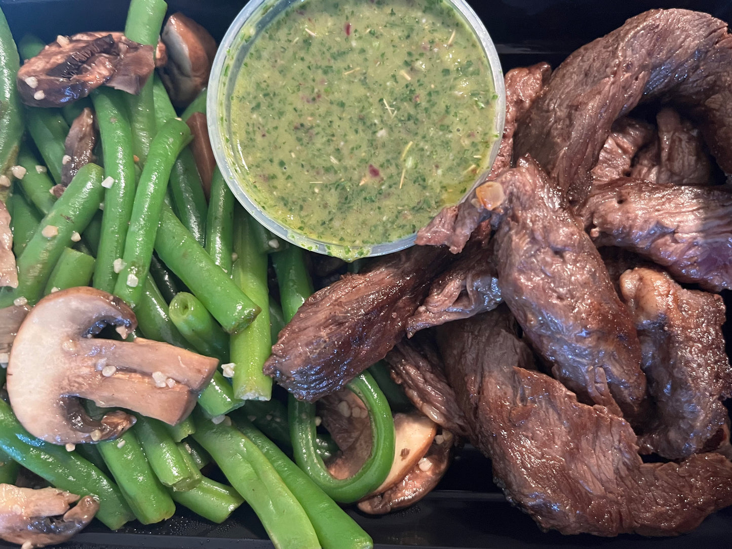 Skirt Steak Chimichurri with Green Beans and Mushrooms